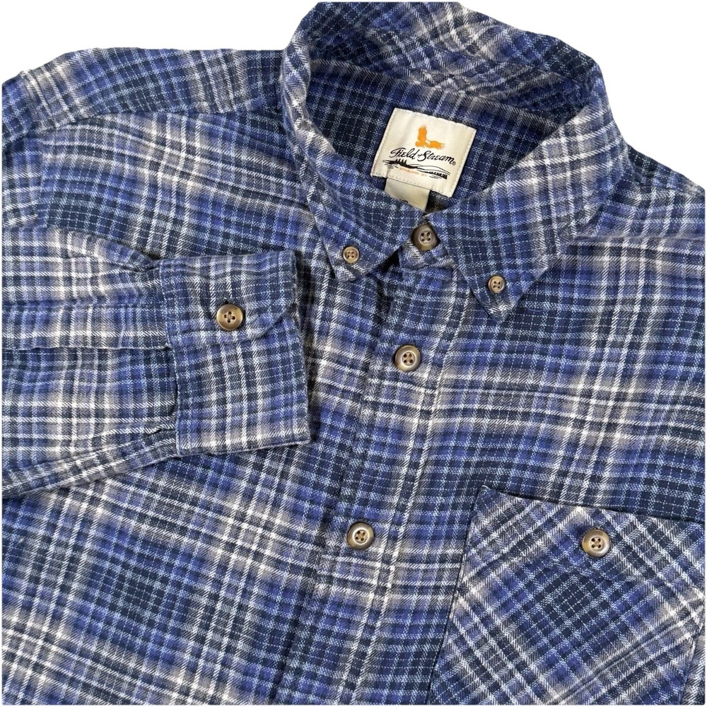 Field & Stream Shirt Men XL Blue Plaid Flannel Button Up Pocket Camp Soft